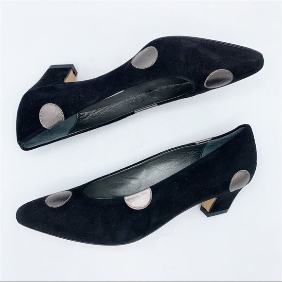Vintage Vibe I. Miller Black Suede Low‎ Pumps w/Metallic Dots - Picture 7 of 15